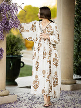Taj Maxi Dress in Khaki Flower