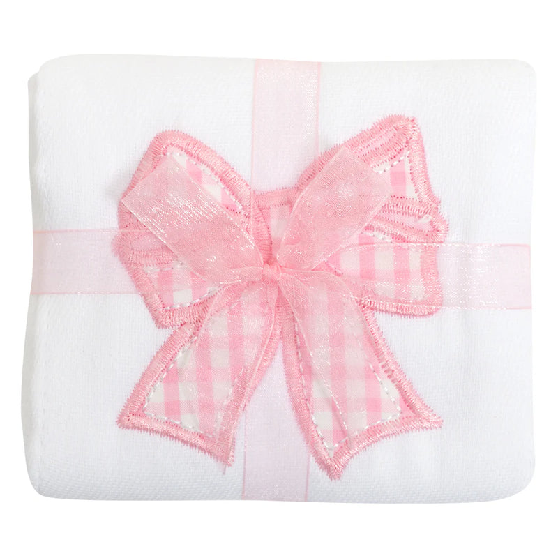 3 Marthas Pink Bow Appliqued Burp Cloth