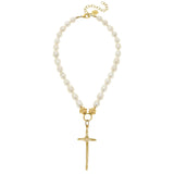 Susan Shaw Tall Cross Pearl Necklace