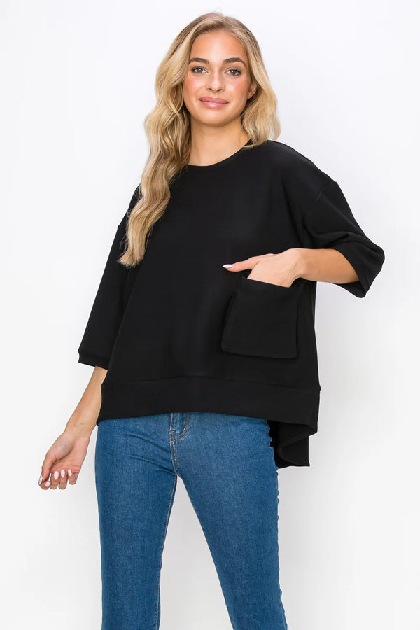 Karen Knit Crepe Top in Black