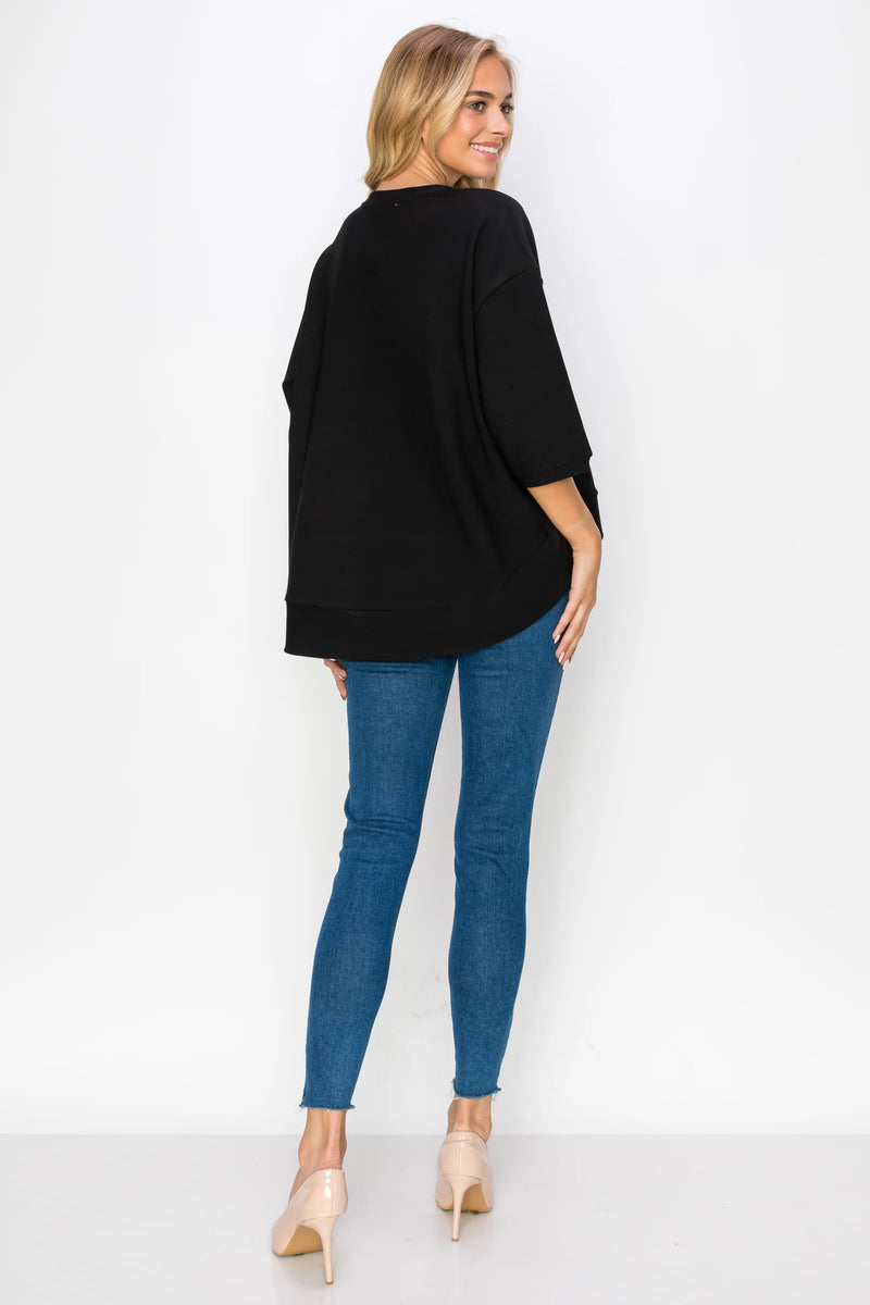 Karen Knit Crepe Top in Black