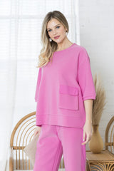 JOH Karen Knit Crepe Top in Barbie Pink