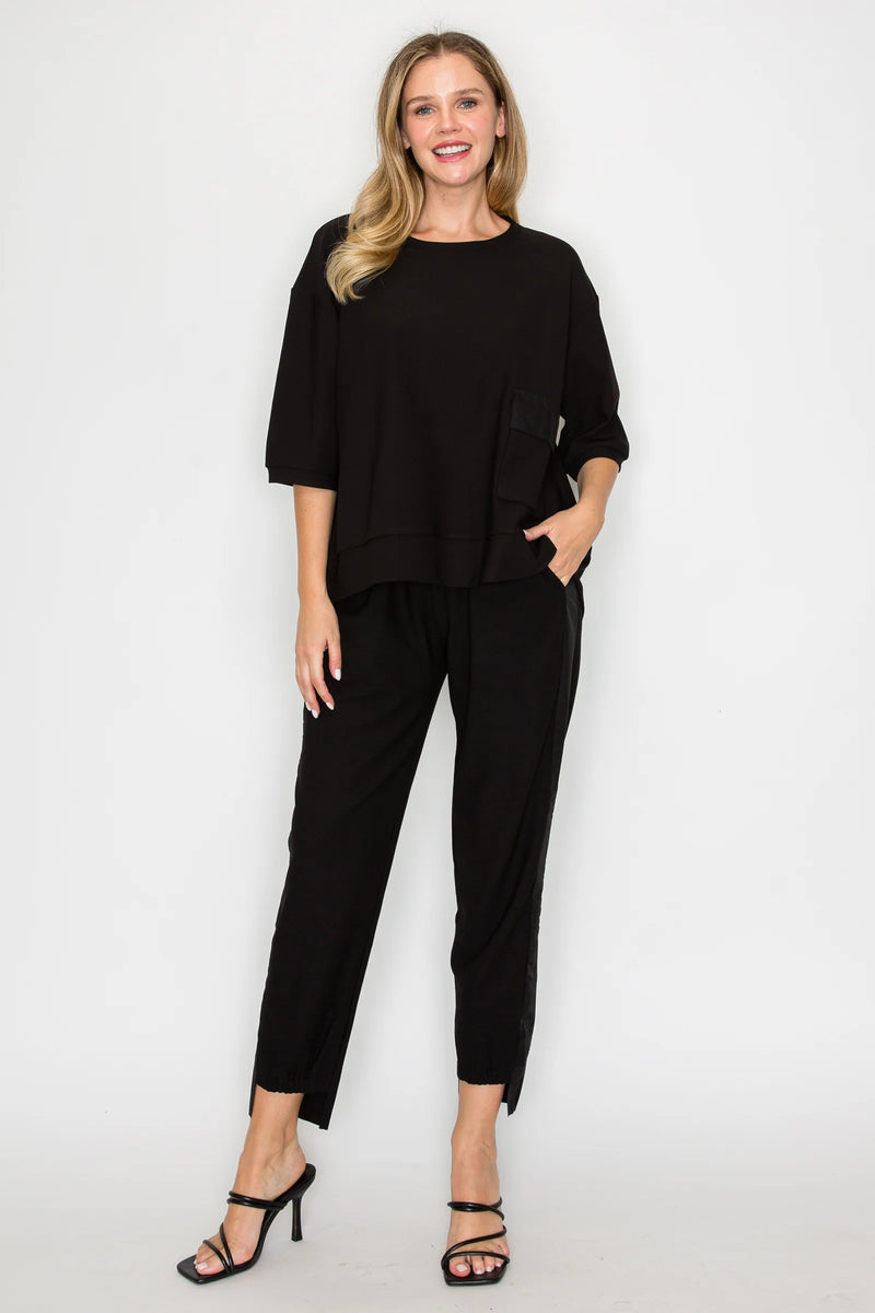 Karen Knit Crepe Top in Black