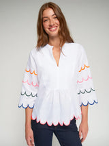 White Blouse with Multicolored Scallops