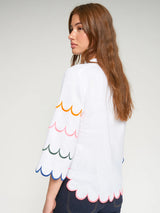 White Blouse with Multicolored Scallops