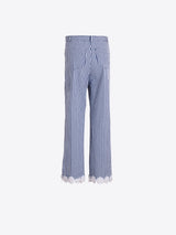Blue Gingham Pants with Floral Hem