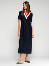 Mari Knit V-Neck Dress in Navy