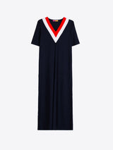 Mari Knit V-Neck Dress in Navy