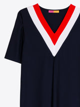 Mari Knit V-Neck Dress in Navy