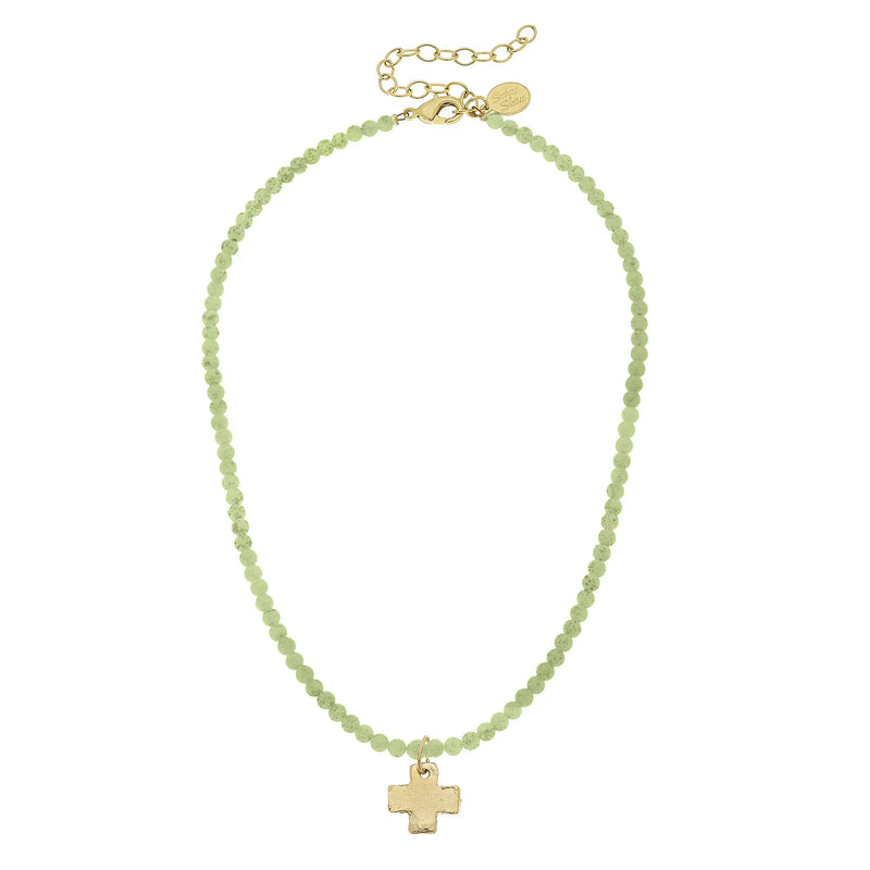 Susan Shaw Gold Cross on Agate Necklace (Three Color Options)