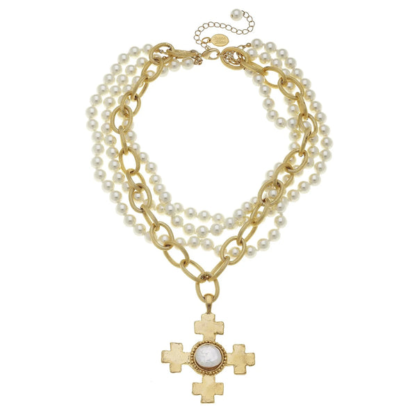 Susan Shaw Quad Cross Multi-Strand Pearl Necklace