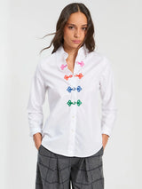 Vilagallo Multicolor Frogging White Blouse