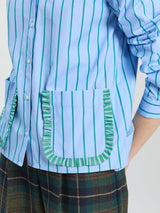 Vilagallo Blue and Green Striped Shirt with Ruffle Pockets
