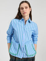 Vilagallo Blue and Green Striped Shirt with Ruffle Pockets