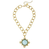 Susan Shaw Aqua Venetian Glass Chain Necklace