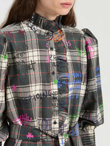 Vilagallo Multicolor Plaid Midi Dress in Plaid Graffiti