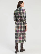 Vilagallo Multicolor Plaid Midi Dress in Plaid Graffiti