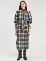 Vilagallo Multicolor Plaid Midi Dress in Plaid Graffiti