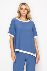JOH Kaya Crepe Knit Top in Blue