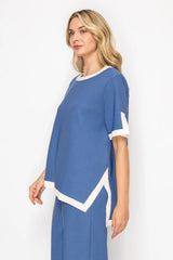 JOH Kaya Crepe Knit Top in Blue