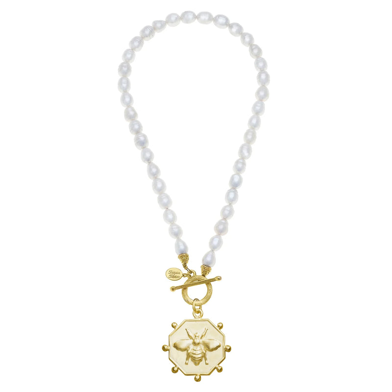 Susan Shaw Honeycomb Bee Pearl Necklace