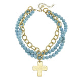 Susan Shaw Matte Turquoise Multi-Strand Cross Necklace