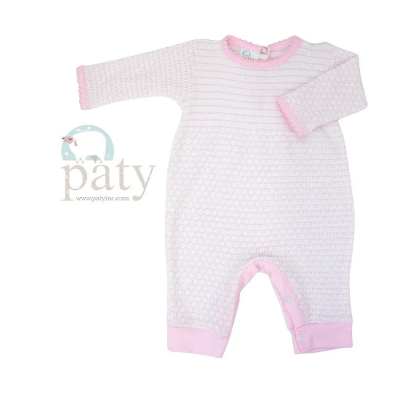 Paty Pink Romper in Eyelet Faux Drop Seat