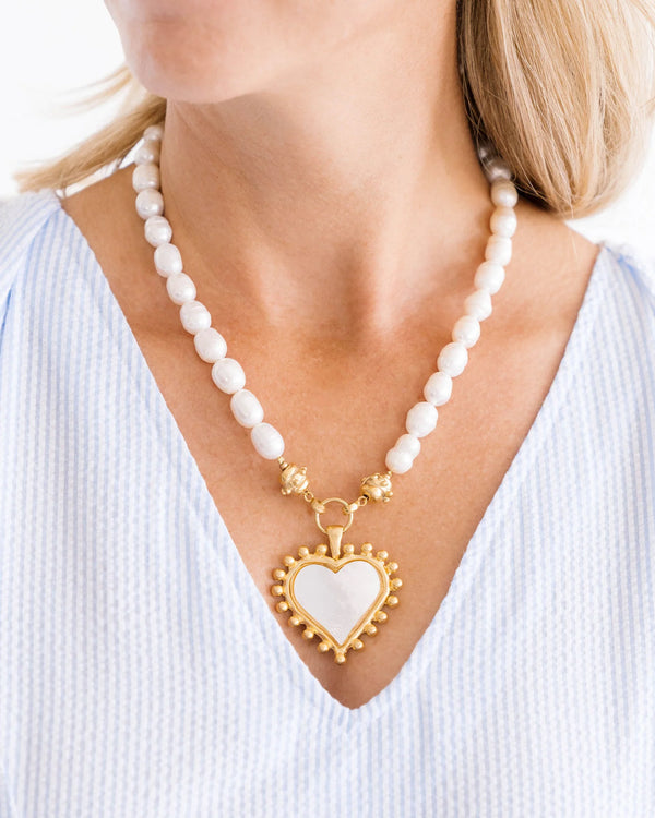 Susan Shaw Mother of Pearl Heart Pearl Necklace