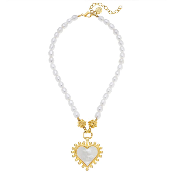 Susan Shaw Mother of Pearl Heart Pearl Necklace