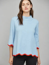 Scallop Edge Detailed Mock Neck Sweater Top