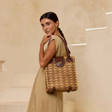 Rattan Handbag with Twist Closure