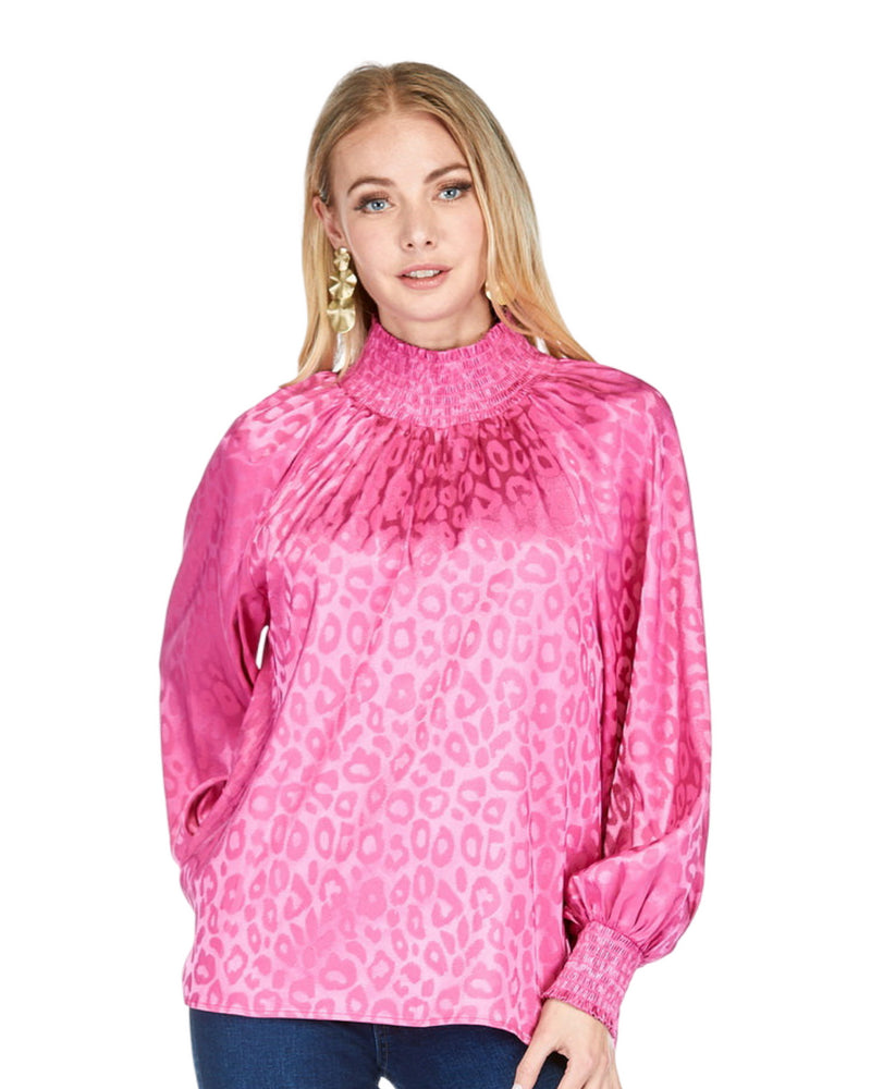 Hot Pink Elastic Neck Cheetah Print Top