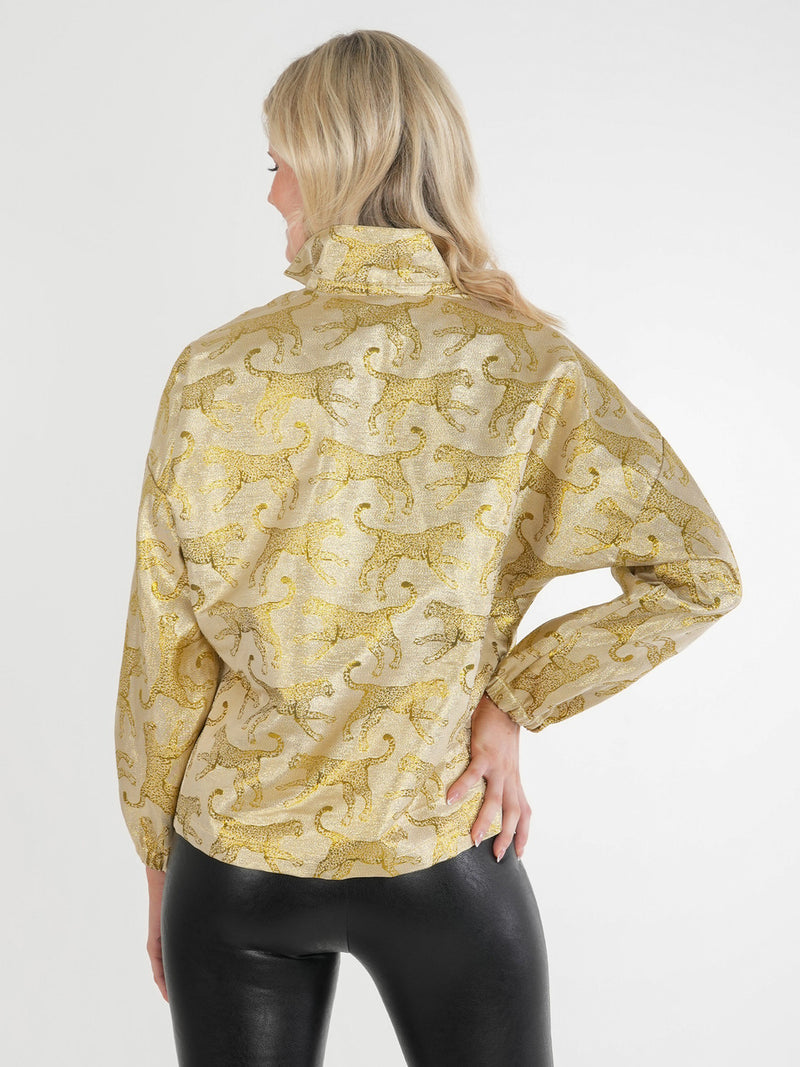 Emily McCarthy Poppy Pop Over in Gold Jaguar Jacquard