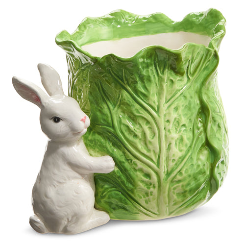 Green Cabbage Container with Bunny - 9"