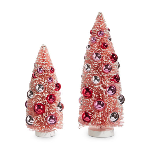 Pink Bottle Brush Tree with Pink Ornaments - Two Size Options