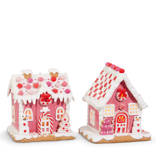 Lighted Pink Gingerbread House Ornament - Two Style Options