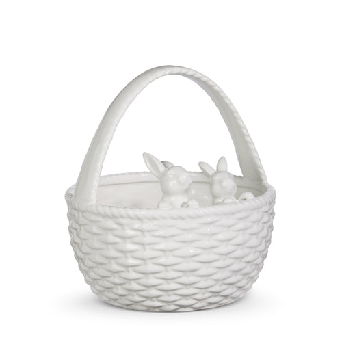 White Basket with Bunnies - 8.5"