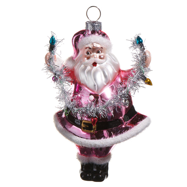 Pink Santa Holding Light Ornament