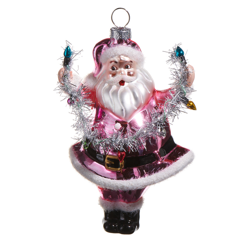 Pink Santa Holding Light Ornament
