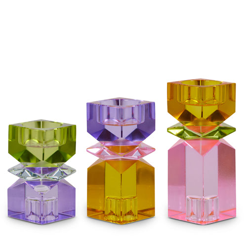 Multicolor Square Cut Crystal Candle Holder (3 Size Options)