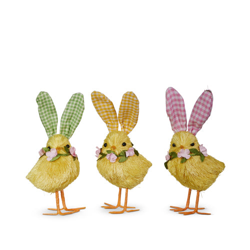 Yellow Chick with Gingham Bunny Ears (Three Style Options)