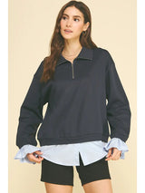 Ink Layered Poplin Quarter Zip Sweatshirt
