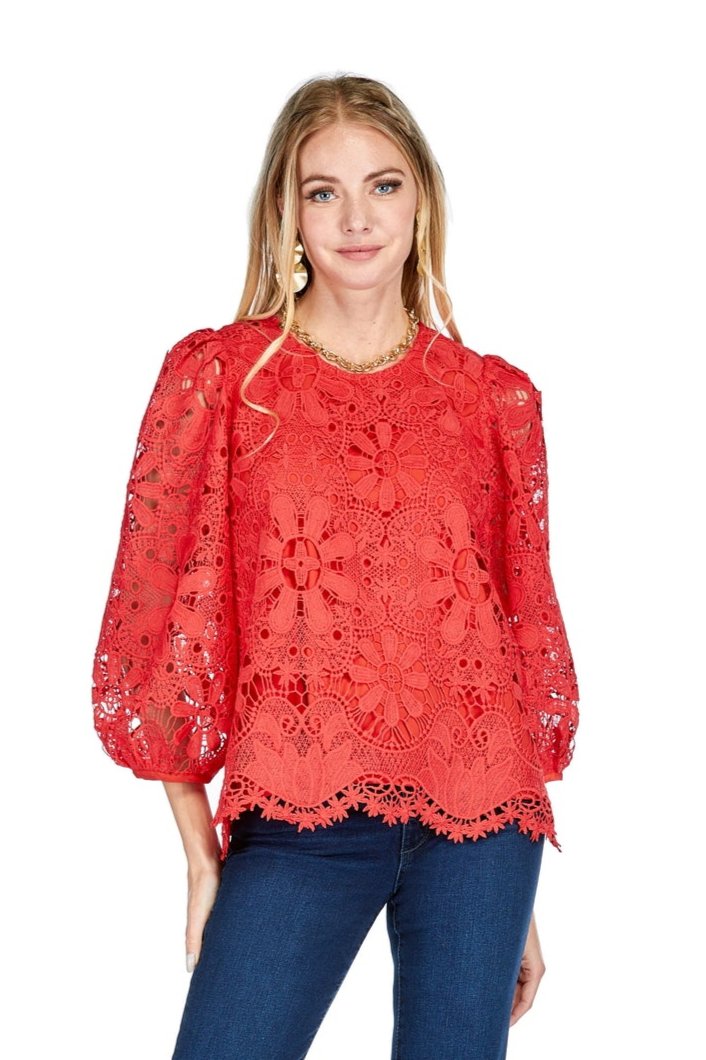 Red Lace Tie Back Cropped Top