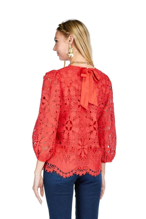 Red Lace Tie Back Cropped Top