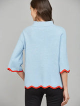 Scallop Edge Detailed Mock Neck Sweater Top