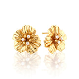 Capucine De Wulf Meadow Walk Nasturtium Stud Earrings in Pearl White