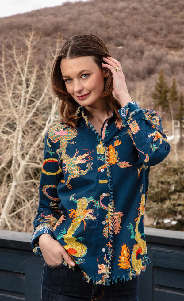 Dizzy Lizzy Cape Cod Blouse in Navy Dragon