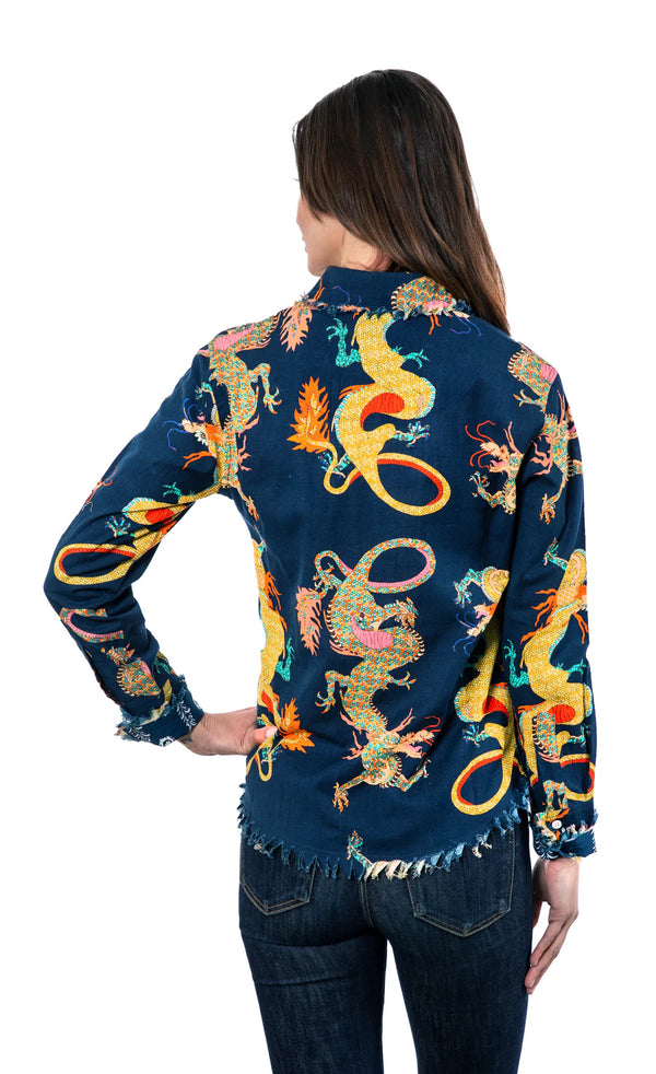 Dizzy Lizzy Cape Cod Blouse in Navy Dragon