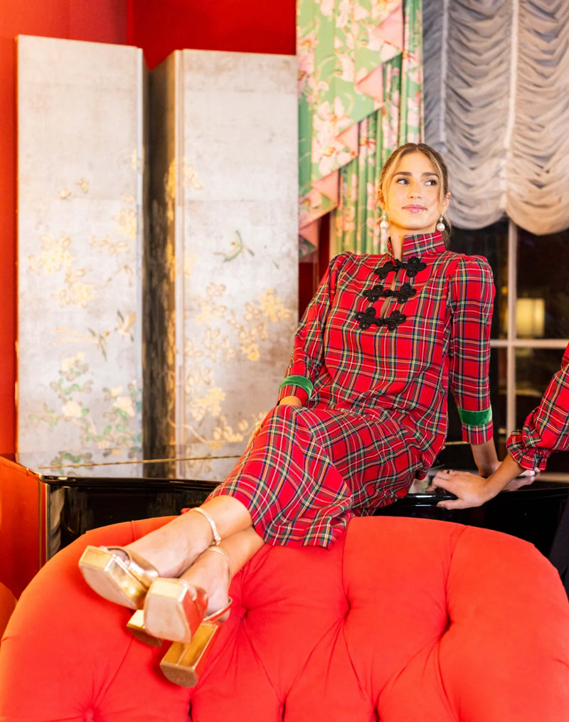 House of MBR Red Tartan Bouvier Long Dress