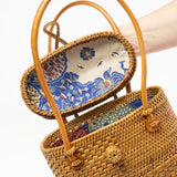 Ata Vine Sewing Basket Handbag Bag with Curved Top